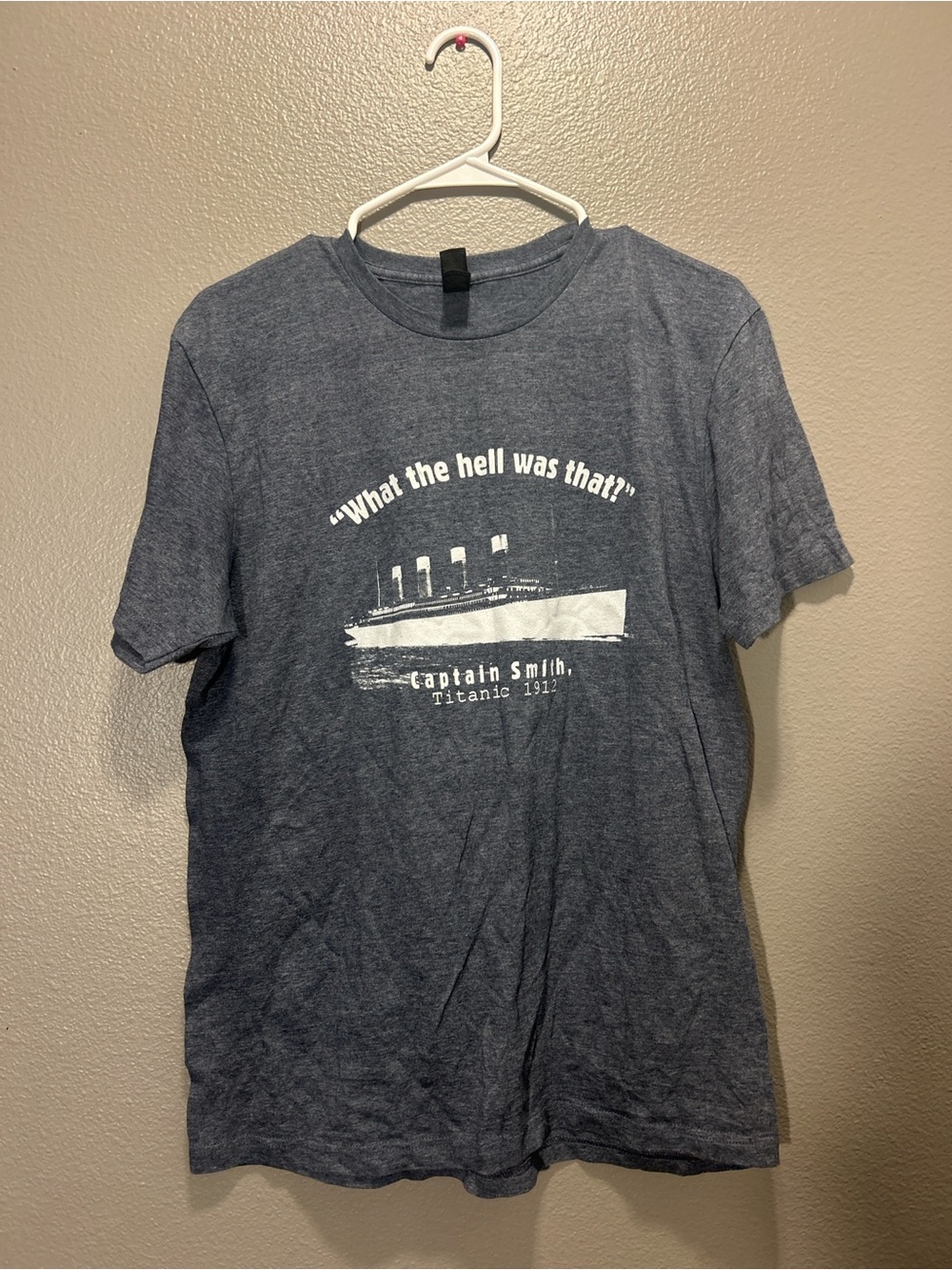 Gildan Softstyle Medium Gray Graphic Tee Funny Titanic Captain Smith T-Shirt M